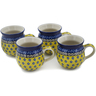 Polish Pottery Set of Four 12 oz Bubble Mugs Sunburst Daisies