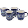 Polish Pottery Set of Four 12oz Mugs Blue Diamond Dream