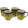 Polish Pottery Set of Four 12oz Mugs Lemon Poppies UNIKAT