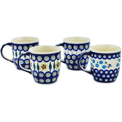 Polish Pottery Set of Four 12oz Mugs Mix