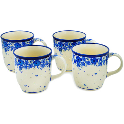 Polish Pottery Set of Four 12oz Mugs Ocean Eyes