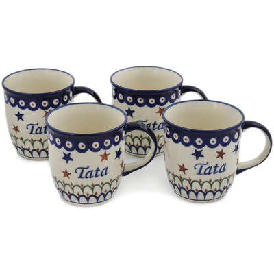 Polish Pottery Set of Four 12oz Mugs Tata-dad