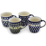 Polish Pottery Set of Four 12oz Mugs Traditional Folk Mix