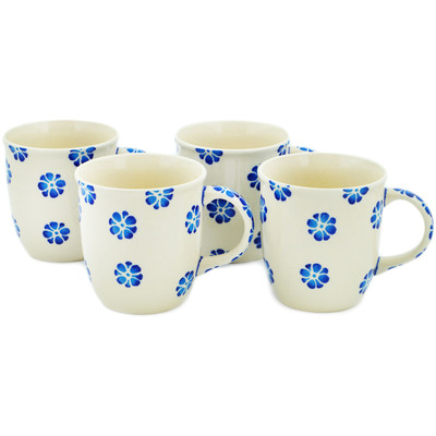 Polish Pottery Set of Four 12oz Mugs Tropical Blues