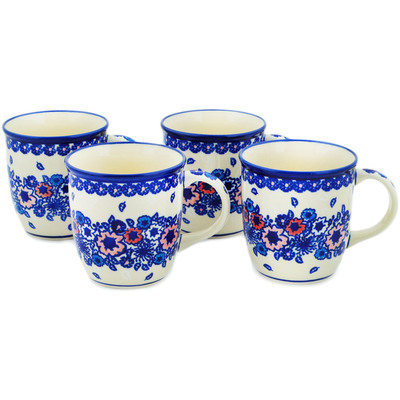 Polish Pottery Set of Four 12oz Mugs Winter&#039;s Thaw