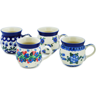 Polish Pottery Set of Four 8 oz Bubble Mugs Mix