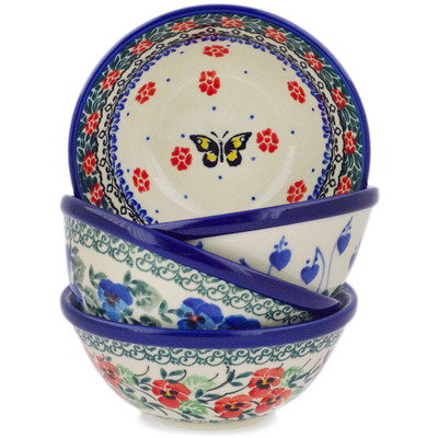 Polish Pottery Set of Four Bowls Flower Mix
