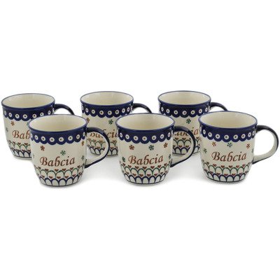 Polish Pottery Set of Six 12oz Mugs Babcia-grandma