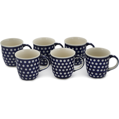 Polish Pottery Set of Six 12oz Mugs Blue Eyes