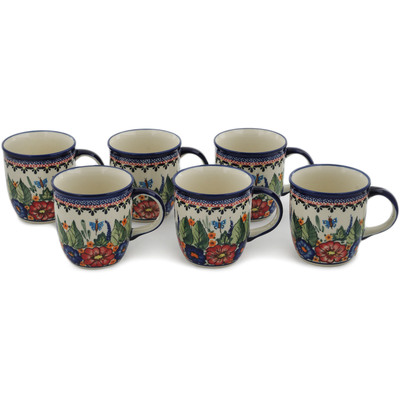 Polish Pottery Set of Six 12oz Mugs Spring Splendor UNIKAT