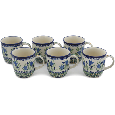 Polish Pottery Set of Six 12oz Mugs Tulip Fields UNIKAT