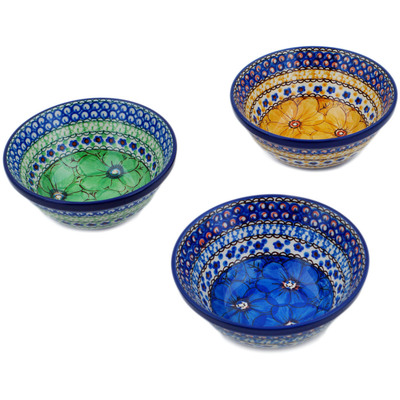 Polish Pottery Set of Three 5-inch bowls Flower Mix
