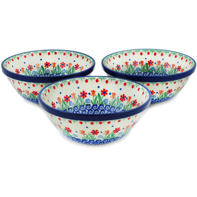 Polish Pottery Set of Three 6&frac12;-inch bowls Babcia's Garden
