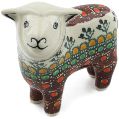 Polish Pottery Sheep Figurine 6&quot; Cranberry Medley UNIKAT