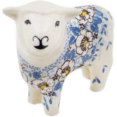 Polish Pottery Sheep Figurine 6&quot; Pansy Parade UNIKAT