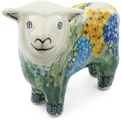 Polish Pottery Sheep Figurine 6&quot; Spring Garden UNIKAT