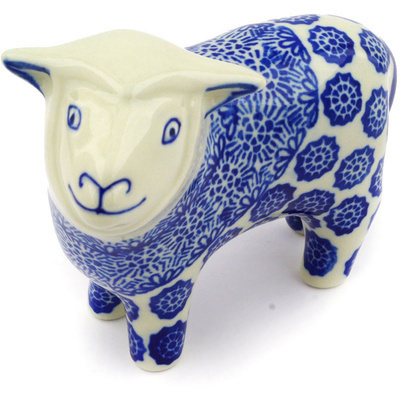 Polish Pottery Sheep Figurine 6&quot; Winter Frost