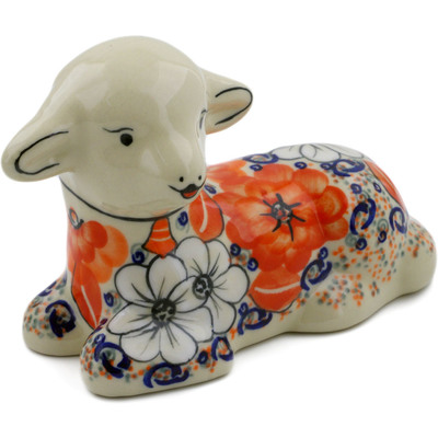Polish Pottery Sheep Figurine 7&quot; Poppy Passion UNIKAT