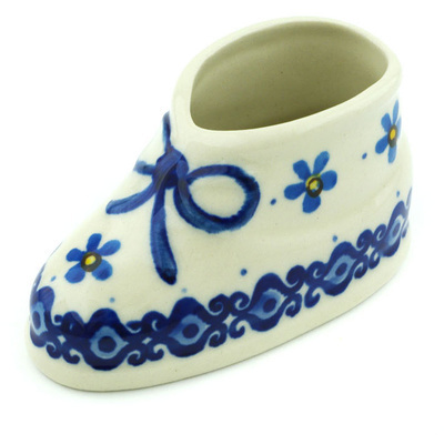 Polish Pottery Shoe Figurine 4&quot; Blue Flower Snow
