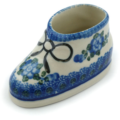 Polish Pottery Shoe Figurine 4&quot; Blue Poppies