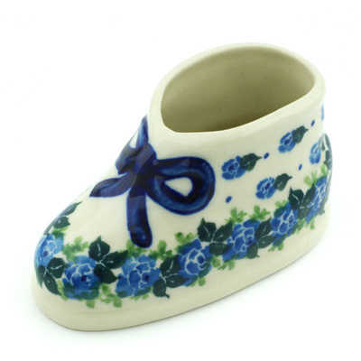 Polish Pottery Shoe Figurine 4&quot; Blue Rose