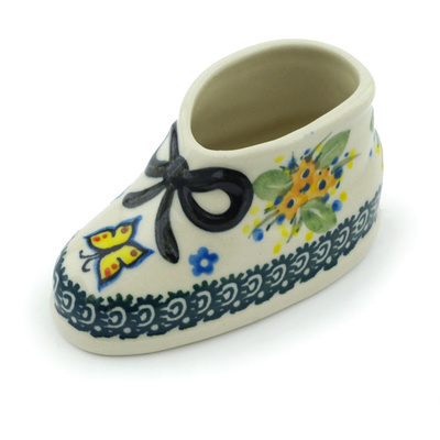 Polish Pottery Shoe Figurine 4&quot; Spring Garden UNIKAT