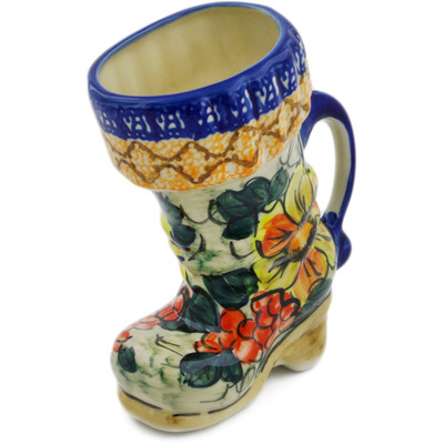 Polish Pottery Shoe Figurine 6&quot; Colorful Bouquet UNIKAT