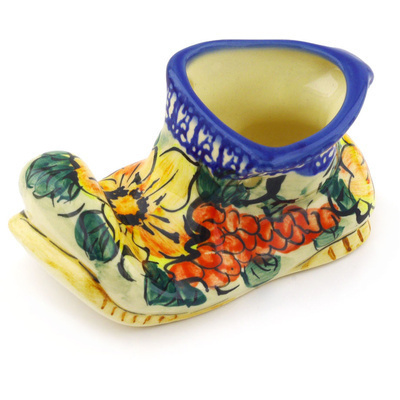 Polish Pottery Shoe Shaped Jar 5&quot; Colorful Bouquet UNIKAT