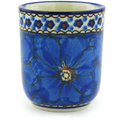 Polish Pottery shot glass 5 oz Cobalt Poppies UNIKAT