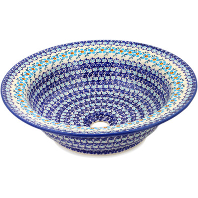 Polish Pottery Sink Bowl 16&quot; Blue Chain UNIKAT