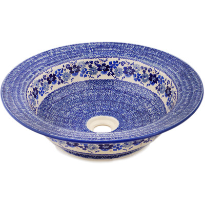 Polish Pottery Sink Bowl 16&quot; Periwinkle Sweetness UNIKAT