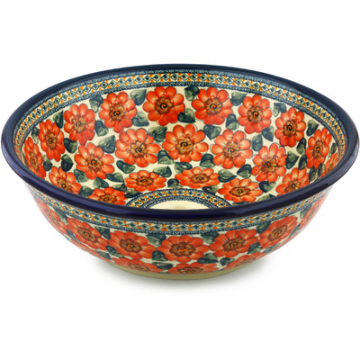 Polish Pottery Sink Bowl 17&quot; Peach Poppies UNIKAT