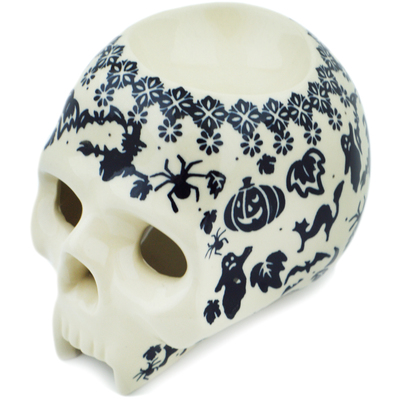 Polish Pottery Skull Figurine 5&quot; Halloween Ghosts UNIKAT