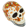 Polish Pottery Skull Figurine 6&quot; Fall Flowers UNIKAT