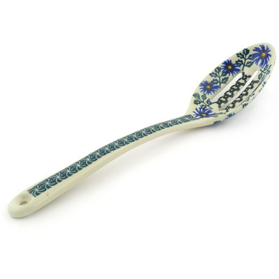 Polish Pottery Slotted Serving Spoon 13&quot; Blue Chicory