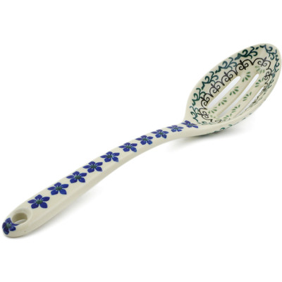Polish Pottery Slotted Serving Spoon 13&quot; Blue Dogwood
