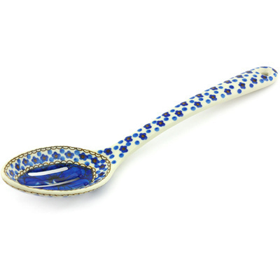 Polish Pottery Slotted Serving Spoon 13&quot; Cobalt Poppies UNIKAT