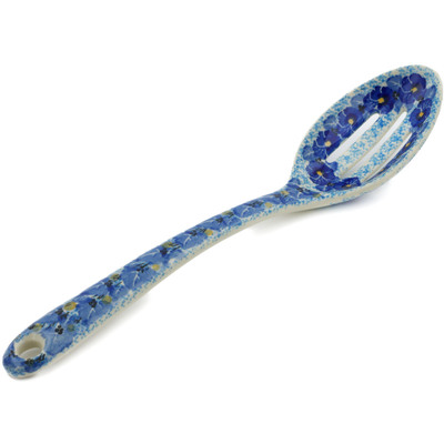 Polish Pottery Slotted Serving Spoon 13&quot; Deep Winter UNIKAT