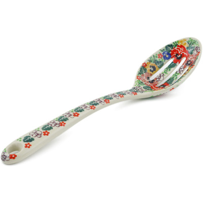 Polish Pottery Slotted Serving Spoon 13&quot; Pansy Garden UNIKAT
