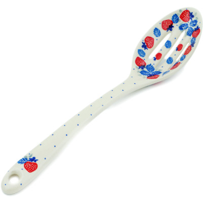 Polish Pottery Slotted Serving Spoon 13&quot; Strawberry Heaven