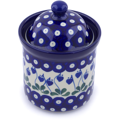 Polish Pottery Small Canister 6&quot; Bleeding Heart Peacock