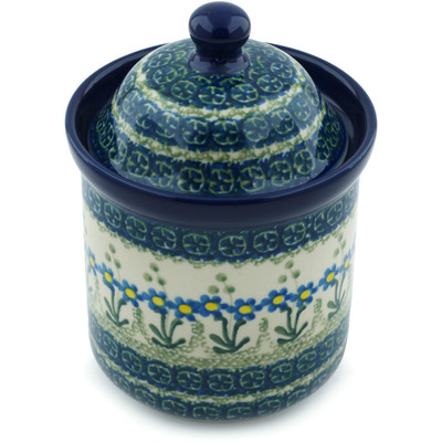 Polish Pottery Small Canister 6&quot; Blue Daisy Circle