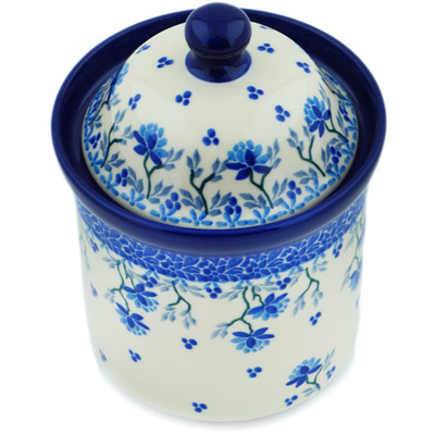Polish Pottery Small Canister 6&quot; Blue Grapevine