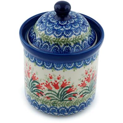 Polish Pottery Small Canister 6&quot; Crimson Bells
