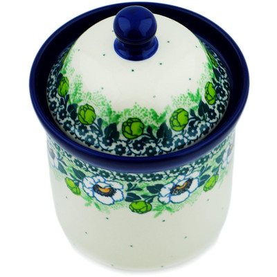 Polish Pottery Small Canister 6&quot; Green Flora