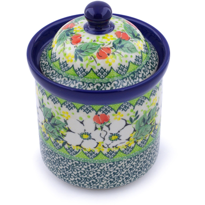 Polish Pottery Small Canister 6&quot; Hidden Pansy UNIKAT