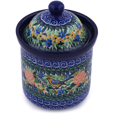 Polish Pottery Small Canister 6&quot; Love Bird Meadow UNIKAT
