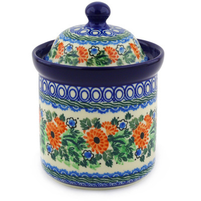 Polish Pottery Small Canister 6&quot; Orange Calendulas UNIKAT