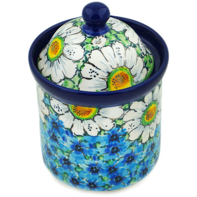 Polish Pottery Small Canister 6&quot; Pansies And Daisies UNIKAT