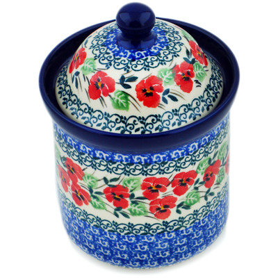 Polish Pottery Small Canister 6&quot; Red Pansy
